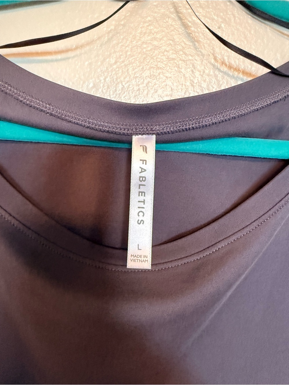 Fabletics Short Sleeve Crew Tee in Charcoal with Teal Trim